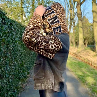 Limited Double-Hooded Black Denim Bomber – & Leopard Print Sleeves