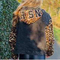 Limited Double-Hooded Black Denim Bomber – & Leopard Print Sleeves
