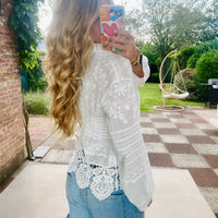 Delicate White Cotton Lace Trim boho Blouse