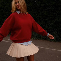 Pleated Skirt with Gold Button Accents