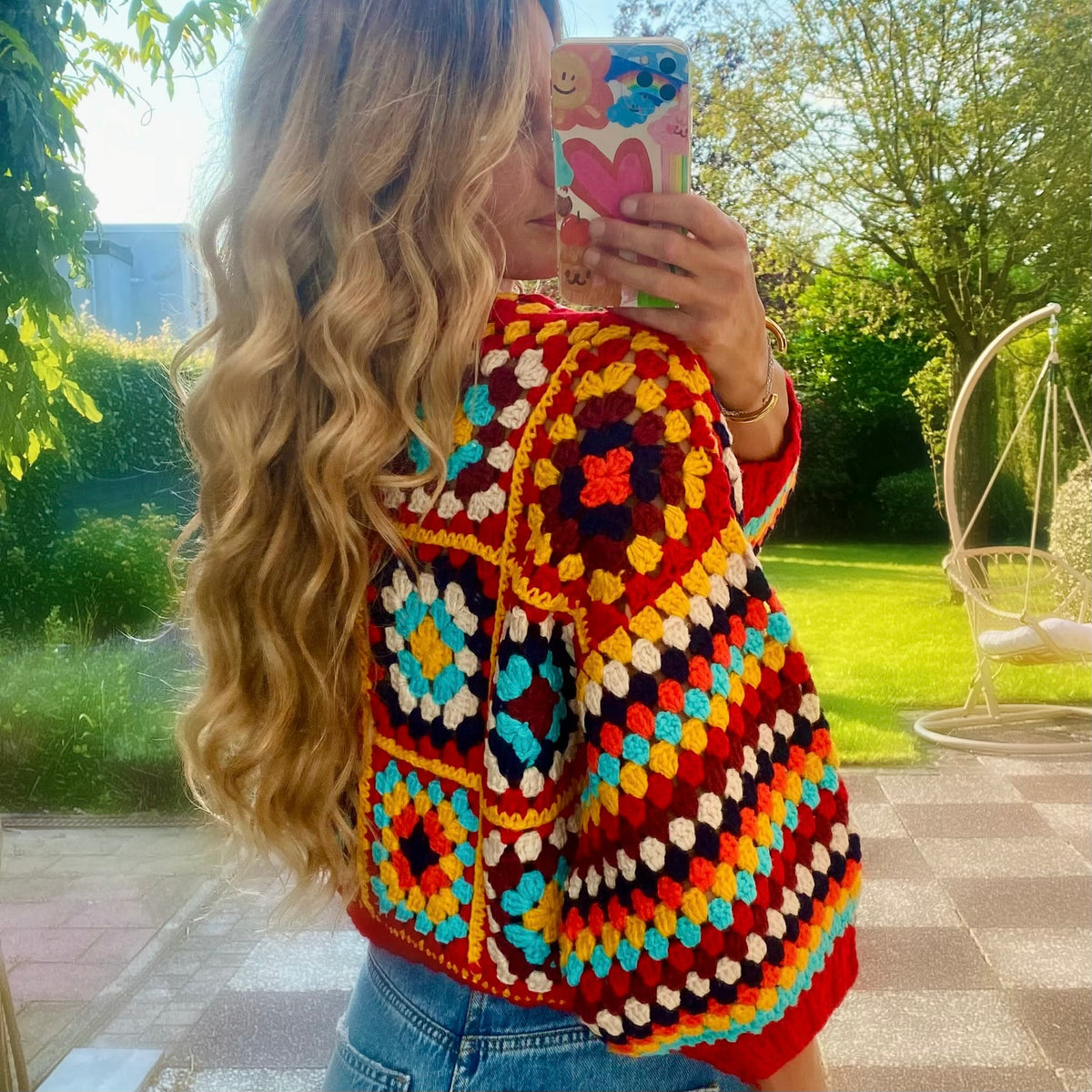 Bold and Bright Crochet Patchwork Cardigan