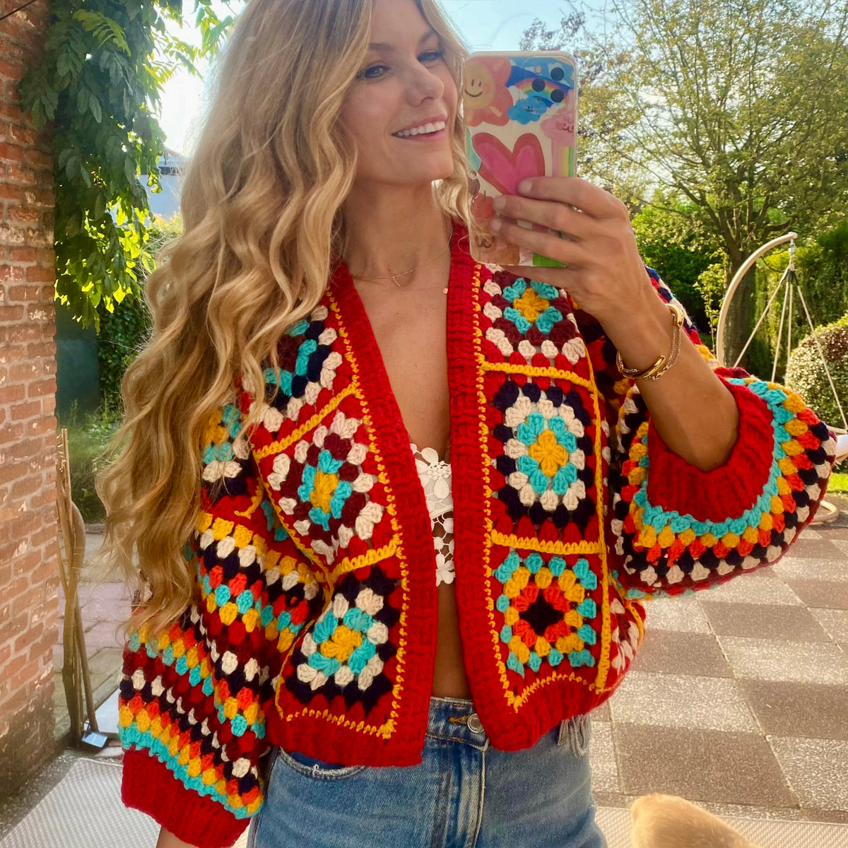 Bold and Bright Crochet Patchwork Cardigan