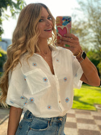 Floral Embroidered Cotton Blouse