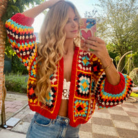 Bold and Bright Crochet Patchwork Cardigan