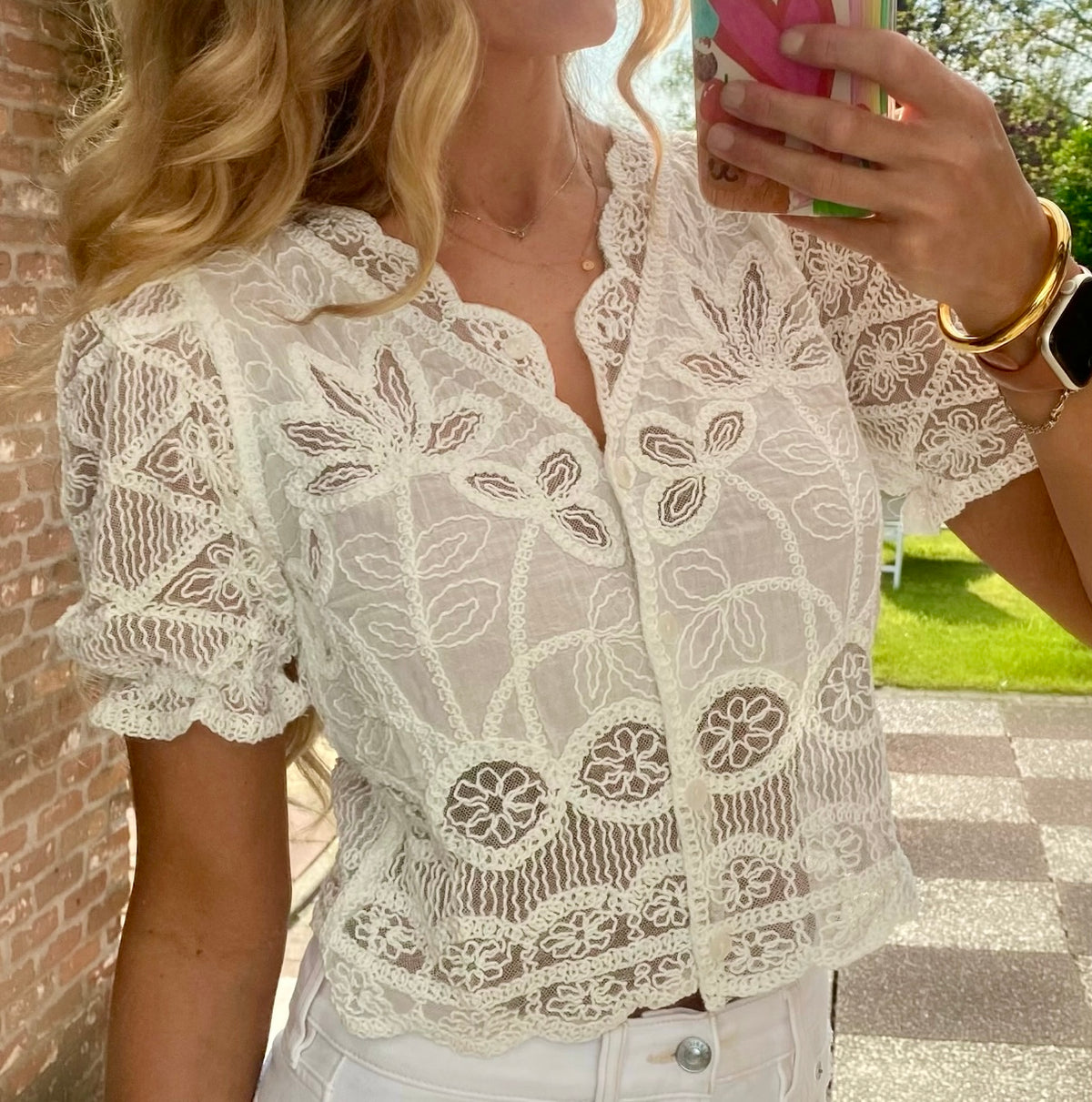 Romatic White Floral Lace Cotton Blouse