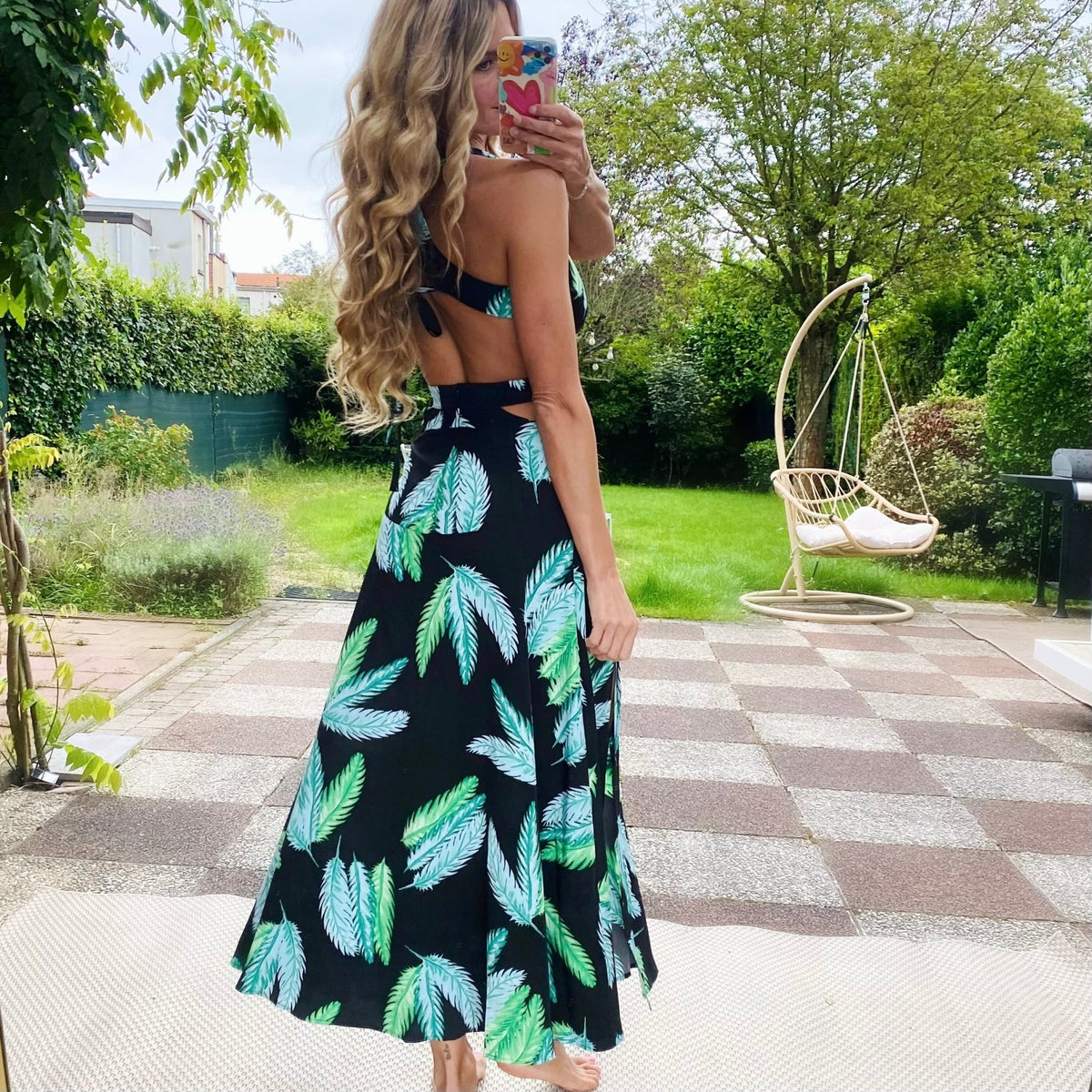 Tropical Leaf Print Maxi Dress - LouisCharisse